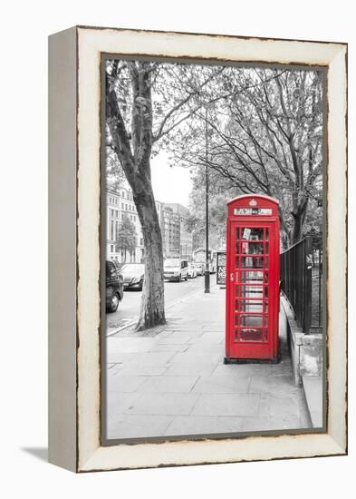 London Red Phone Boxes on Black and White Landscape-David Bostock-Framed Premier Image Canvas