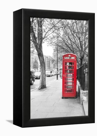 London Red Phone Boxes on Black and White Landscape-David Bostock-Framed Premier Image Canvas