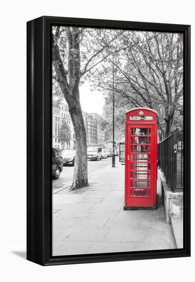 London Red Phone Boxes on Black and White Landscape-David Bostock-Framed Premier Image Canvas