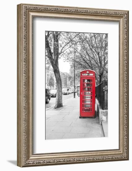 London Red Phone Boxes on Black and White Landscape-David Bostock-Framed Photographic Print