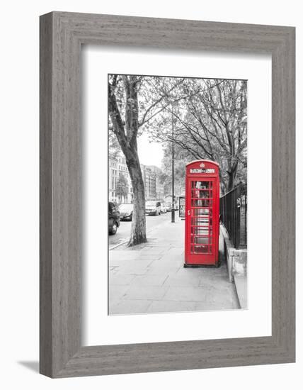 London Red Phone Boxes on Black and White Landscape-David Bostock-Framed Photographic Print