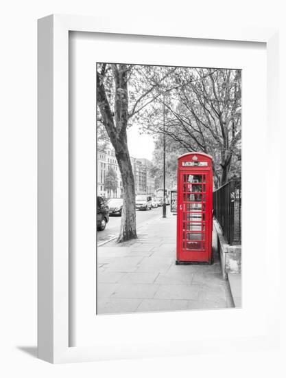 London Red Phone Boxes on Black and White Landscape-David Bostock-Framed Photographic Print