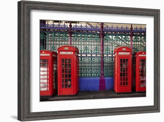 London Red Phone Boxes, Smithfield Market, London, England, United Kingdom, Europe-Mark Mawson-Framed Photographic Print