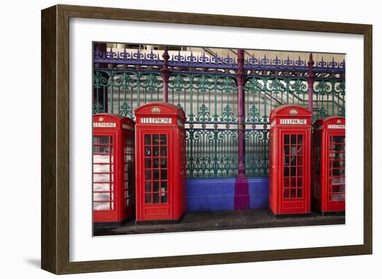 London Red Phone Boxes, Smithfield Market, London, England, United Kingdom, Europe-Mark Mawson-Framed Photographic Print