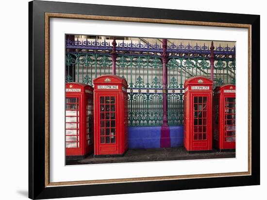 London Red Phone Boxes, Smithfield Market, London, England, United Kingdom, Europe-Mark Mawson-Framed Photographic Print