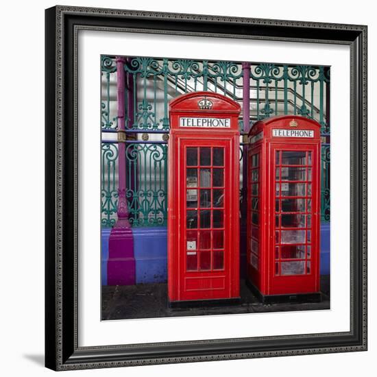 London Red Phone Boxes, Smithfield Market, London, England, United Kingdom, Europe-Mark Mawson-Framed Photographic Print