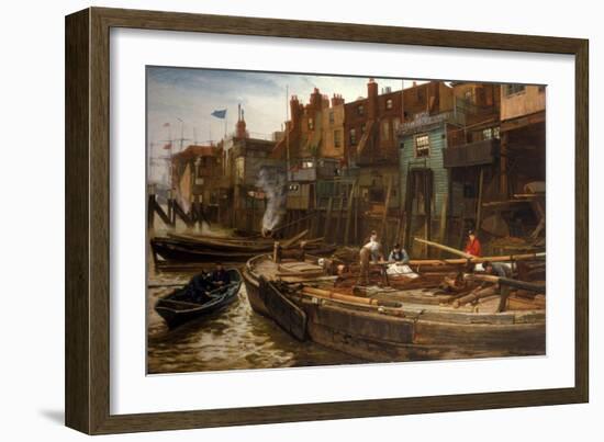 London River - the Limehouse Barge-Builders, 1877-Charles Napier Hemy-Framed Giclee Print