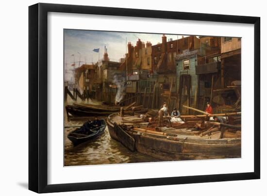 London River - the Limehouse Barge-Builders, 1877-Charles Napier Hemy-Framed Giclee Print