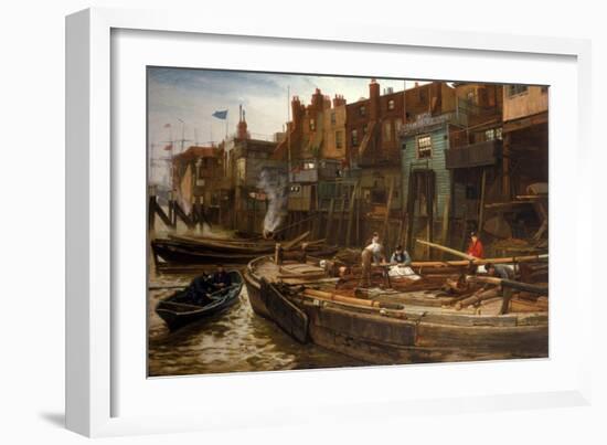 London River - the Limehouse Barge-Builders, 1877-Charles Napier Hemy-Framed Giclee Print