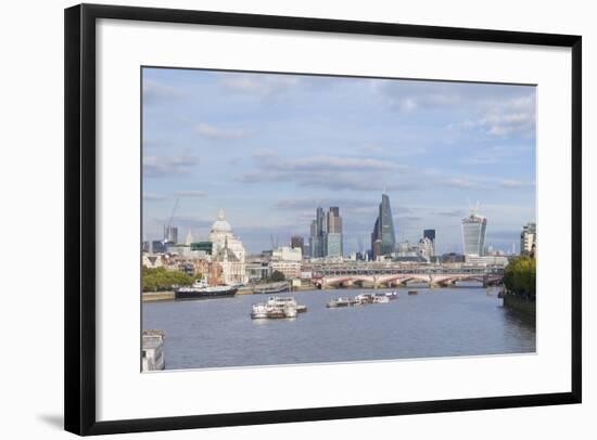 London Skyline and River Thames as Seen from Waterloo Bridge, London, England-null-Framed Giclee Print