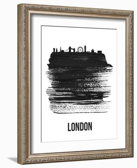 London Skyline Brush Stroke - Black-NaxArt-Framed Art Print