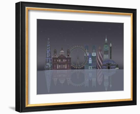 London Skyline Night Reflections-Fab Funky-Framed Art Print