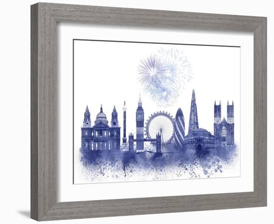 London Skyline Watercolour Splash Blue-Fab Funky-Framed Art Print