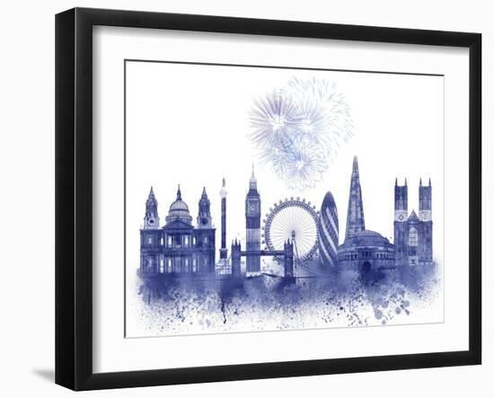 London Skyline Watercolour Splash Blue-Fab Funky-Framed Art Print