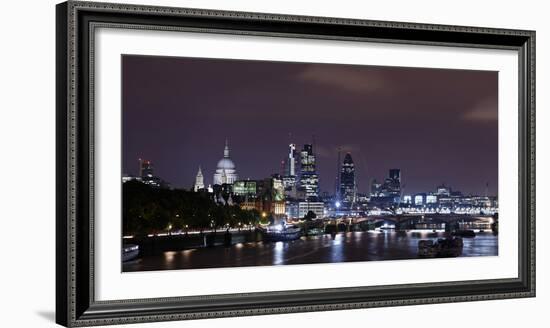 London, Skyline with St Paul's Cathedral, the Thames, at Night, London, England, Uk-Axel Schmies-Framed Photographic Print