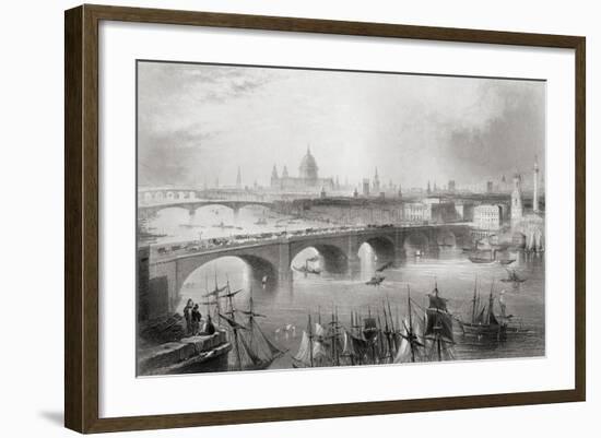 London, Southwark and Blackfriars Bridges over the River Thames, London, England, from…-William Henry Bartlett-Framed Giclee Print