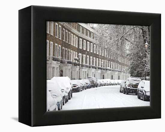 London Street in Snow, Notting Hill, London, England, United Kingdom, Europe-Mark Mawson-Framed Premier Image Canvas