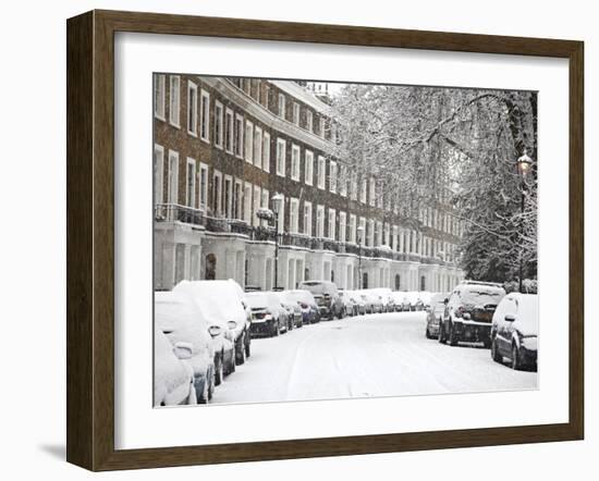 London Street in Snow, Notting Hill, London, England, United Kingdom, Europe-Mark Mawson-Framed Photographic Print