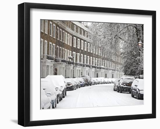 London Street in Snow, Notting Hill, London, England, United Kingdom, Europe-Mark Mawson-Framed Photographic Print