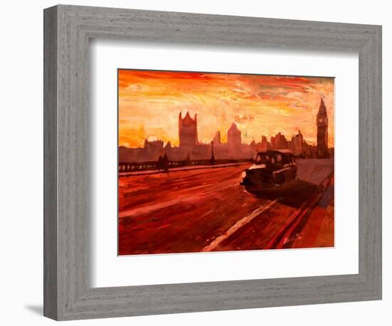 London Taxi Big Ben Sunset with Parliament-Markus Bleichner-Framed Art Print