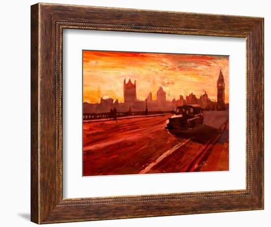 London Taxi Big Ben Sunset with Parliament-Markus Bleichner-Framed Art Print