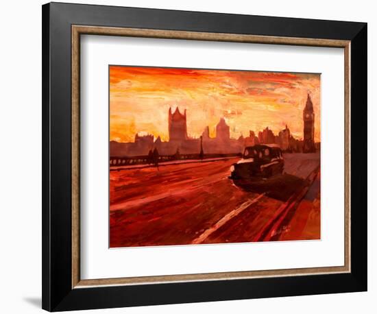 London Taxi Big Ben Sunset with Parliament-Markus Bleichner-Framed Art Print