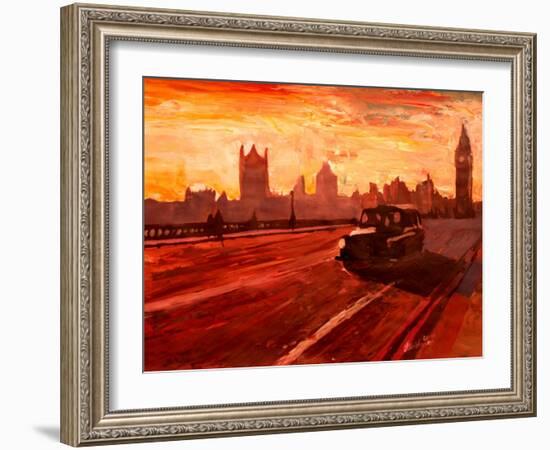 London Taxi Big Ben Sunset with Parliament-Markus Bleichner-Framed Art Print