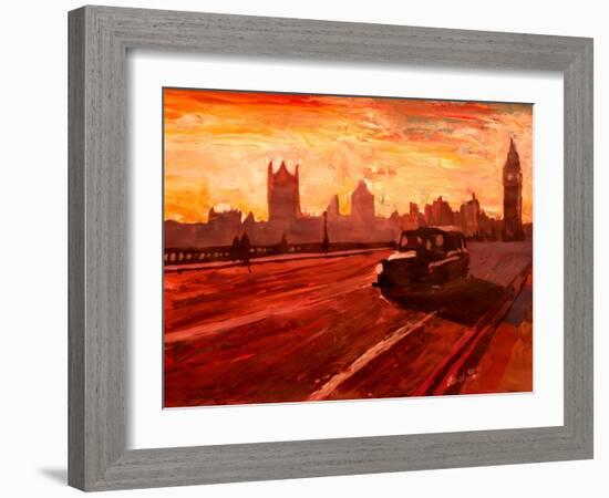 London Taxi Big Ben Sunset with Parliament-Markus Bleichner-Framed Art Print