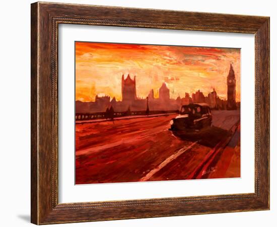 London Taxi Big Ben Sunset with Parliament-Markus Bleichner-Framed Art Print