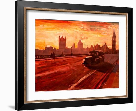 London Taxi Big Ben Sunset with Parliament-Markus Bleichner-Framed Art Print