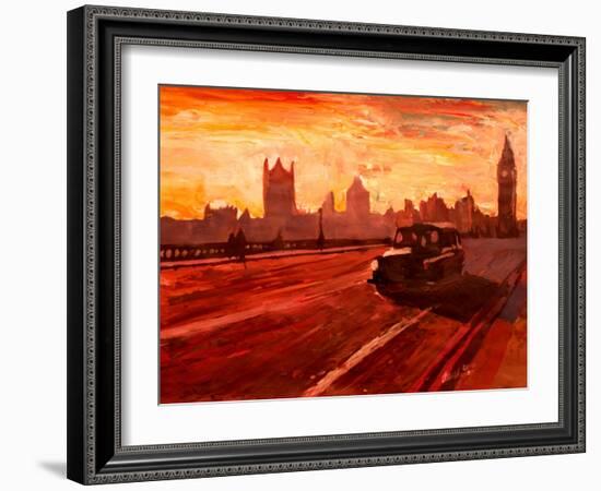 London Taxi Big Ben Sunset with Parliament-Markus Bleichner-Framed Art Print