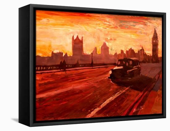 London Taxi Big Ben Sunset with Parliament-Markus Bleichner-Framed Stretched Canvas