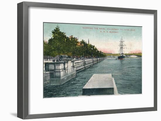 'London, Thames Embankment - Showing the Naval Volunteer Training Ship, H.M.S. Buzzard', 1907-Unknown-Framed Giclee Print