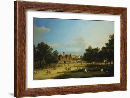 London: the Old Horse Guards and the Banqueting Hall, Whitehall, from St. James's Park, with…-Canaletto-Framed Giclee Print