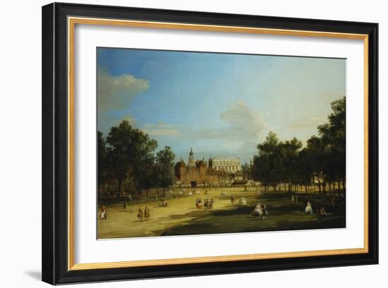 London: the Old Horse Guards and the Banqueting Hall, Whitehall, from St. James's Park, with…-Canaletto-Framed Giclee Print