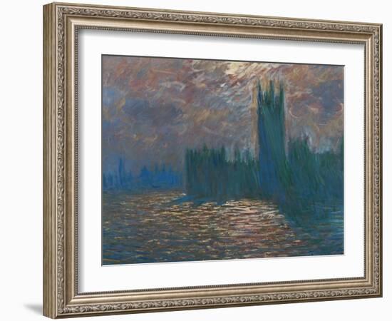 London, the Parliament; Reflections on the Thames River, 1899-1901-Claude Monet-Framed Giclee Print