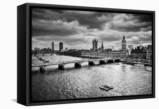London, The Uk. Big Ben, The Palace Of Westminster In Black And White. The Icon Of England-Michal Bednarek-Framed Stretched Canvas