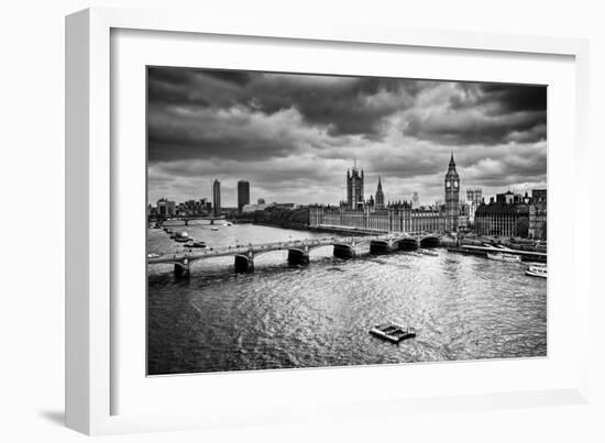 London, The Uk. Big Ben, The Palace Of Westminster In Black And White. The Icon Of England-Michal Bednarek-Framed Art Print