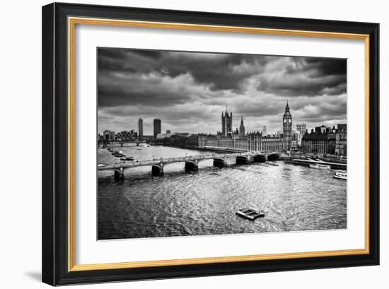 London, The Uk. Big Ben, The Palace Of Westminster In Black And White. The Icon Of England-Michal Bednarek-Framed Art Print