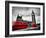 London, the Uk. Red Buses in Motion and Big Ben, the Palace of Westminster. the Icons of England In-Michal Bednarek-Framed Photographic Print