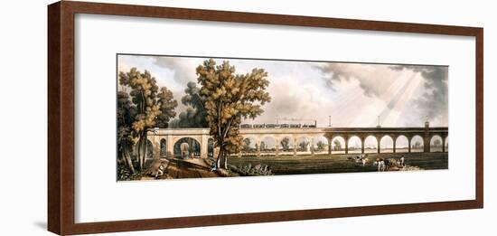 London to Greenwich Railroad Showing the Viaduct, Engineered by George Landman (Colour Litho)-English-Framed Giclee Print