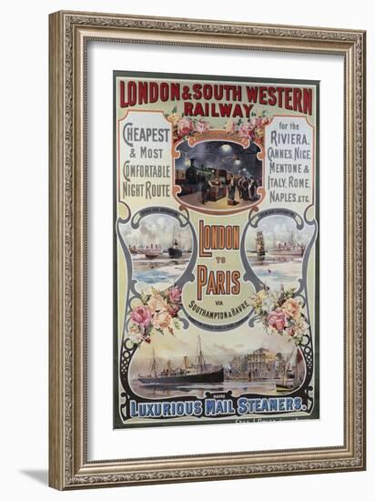 London to Paris Poster, London and South Western Railway-null-Framed Giclee Print