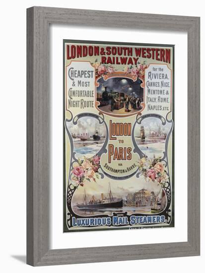 London to Paris Poster, London and South Western Railway-null-Framed Giclee Print