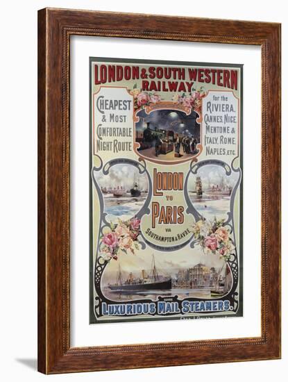 London to Paris Poster, London and South Western Railway-null-Framed Giclee Print