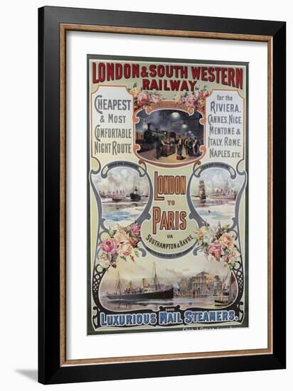 London to Paris Poster, London and South Western Railway-null-Framed Giclee Print