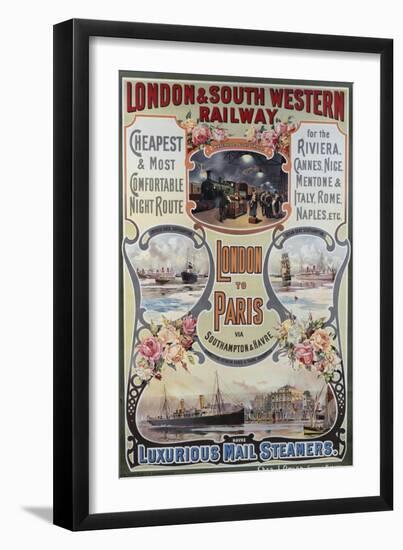 London to Paris Poster, London and South Western Railway-null-Framed Giclee Print