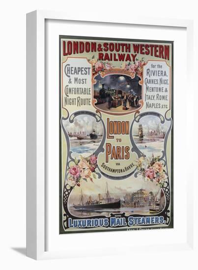 London to Paris Poster, London and South Western Railway-null-Framed Giclee Print