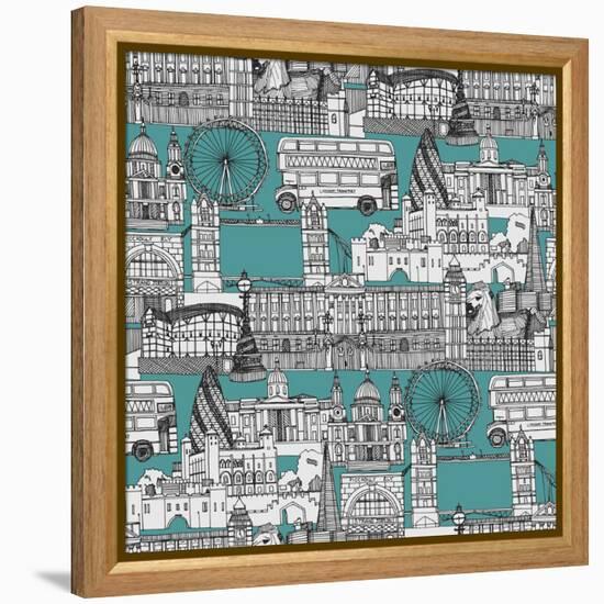 London Toile Blue-Sharon Turner-Framed Stretched Canvas