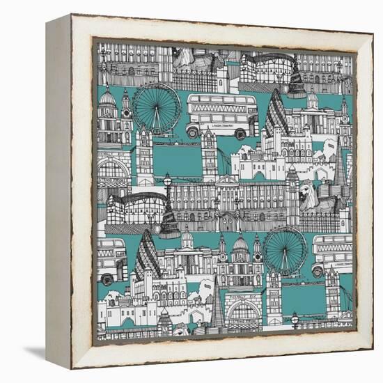 London Toile Blue-Sharon Turner-Framed Stretched Canvas