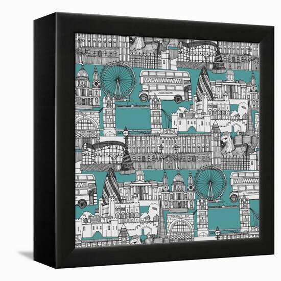 London Toile Blue-Sharon Turner-Framed Stretched Canvas